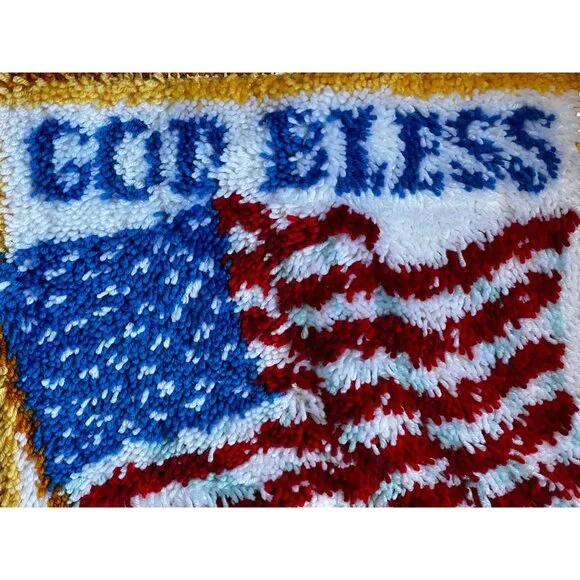 Handmade God Bless America Latch Hook Rug Wall Hanging Mat 27.5 X21Patriotic - Picture 2 of 9